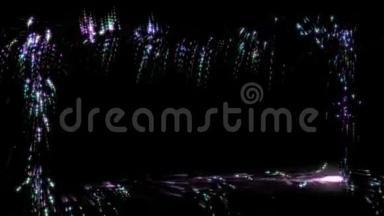 魔术彩虹缕螺栓覆盖矩形框架彩色粒子循环运动图形标志动画背景